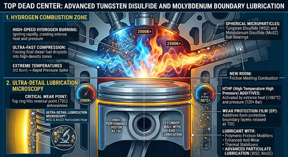 'TOP DEAD CENTER: Advanced Tribological Solid Lubricants + Complete Combustion via Hydroxyl Burn under high pressure and temperature.